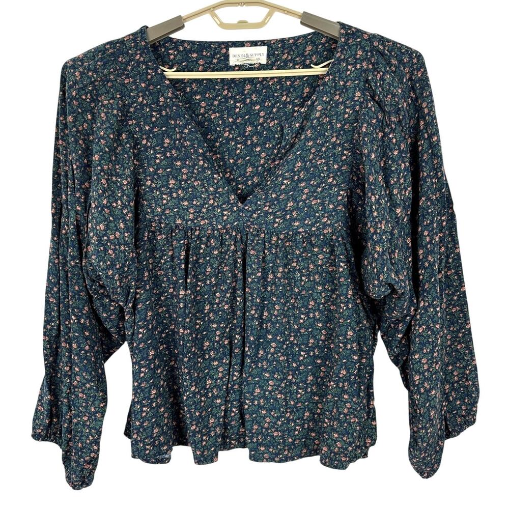 Ralph Lauren Denim & Supply Green Ditsy Floral Peasant Blouse Large Boho Cottage